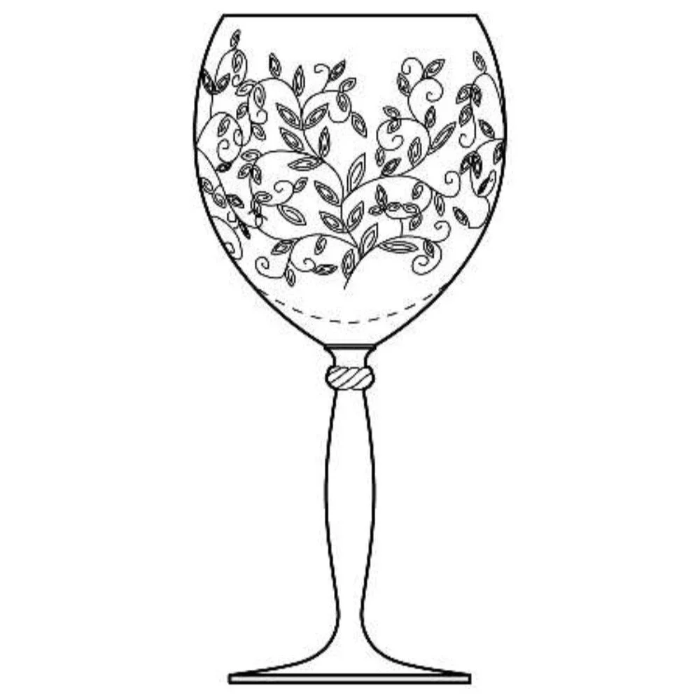 Pier 1 Eliza Red Wine Glass Etched Leaves Vines